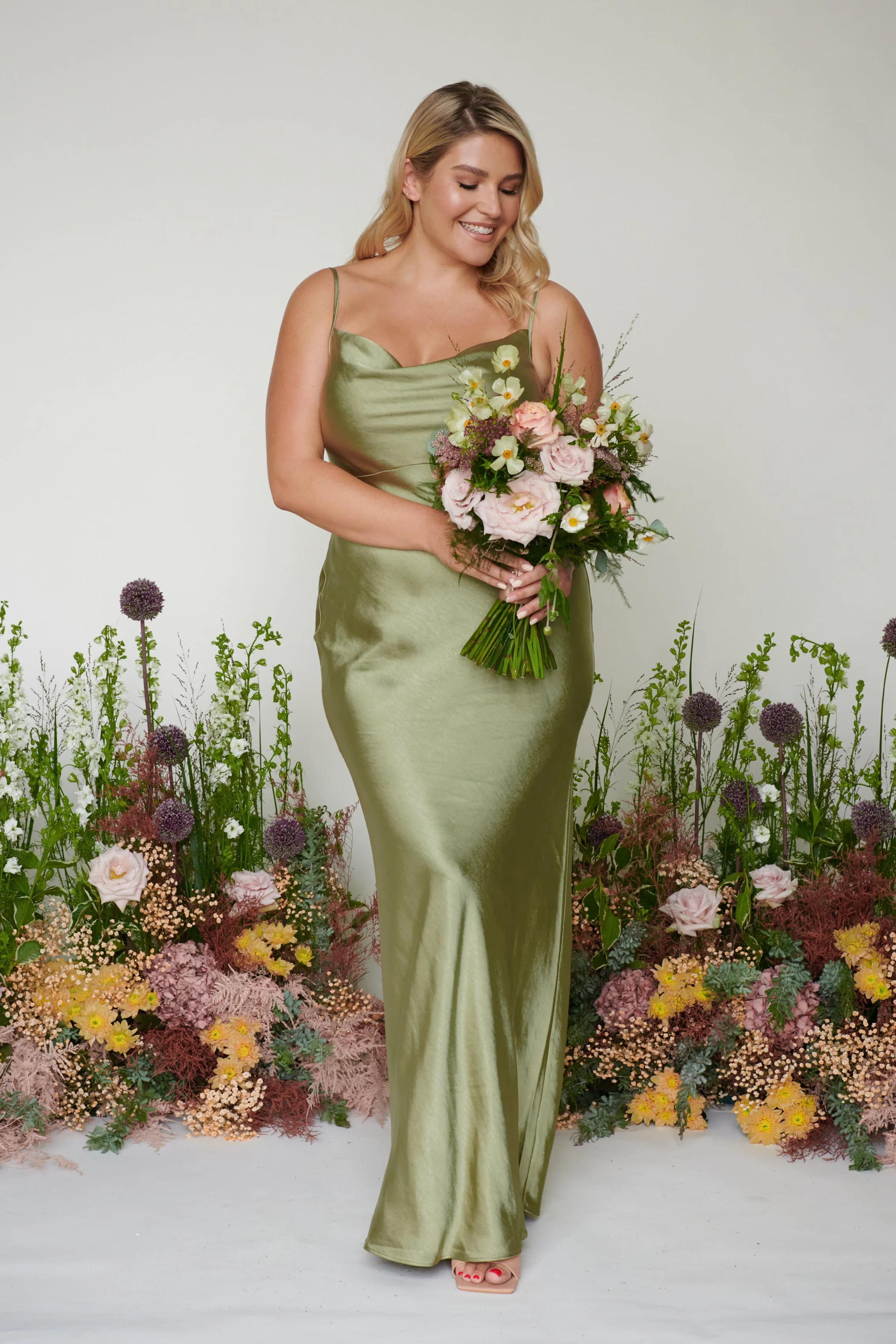 Keisha Maxi Bridesmaid Dress - Matte Olive | Pretty Lavish (UK)
