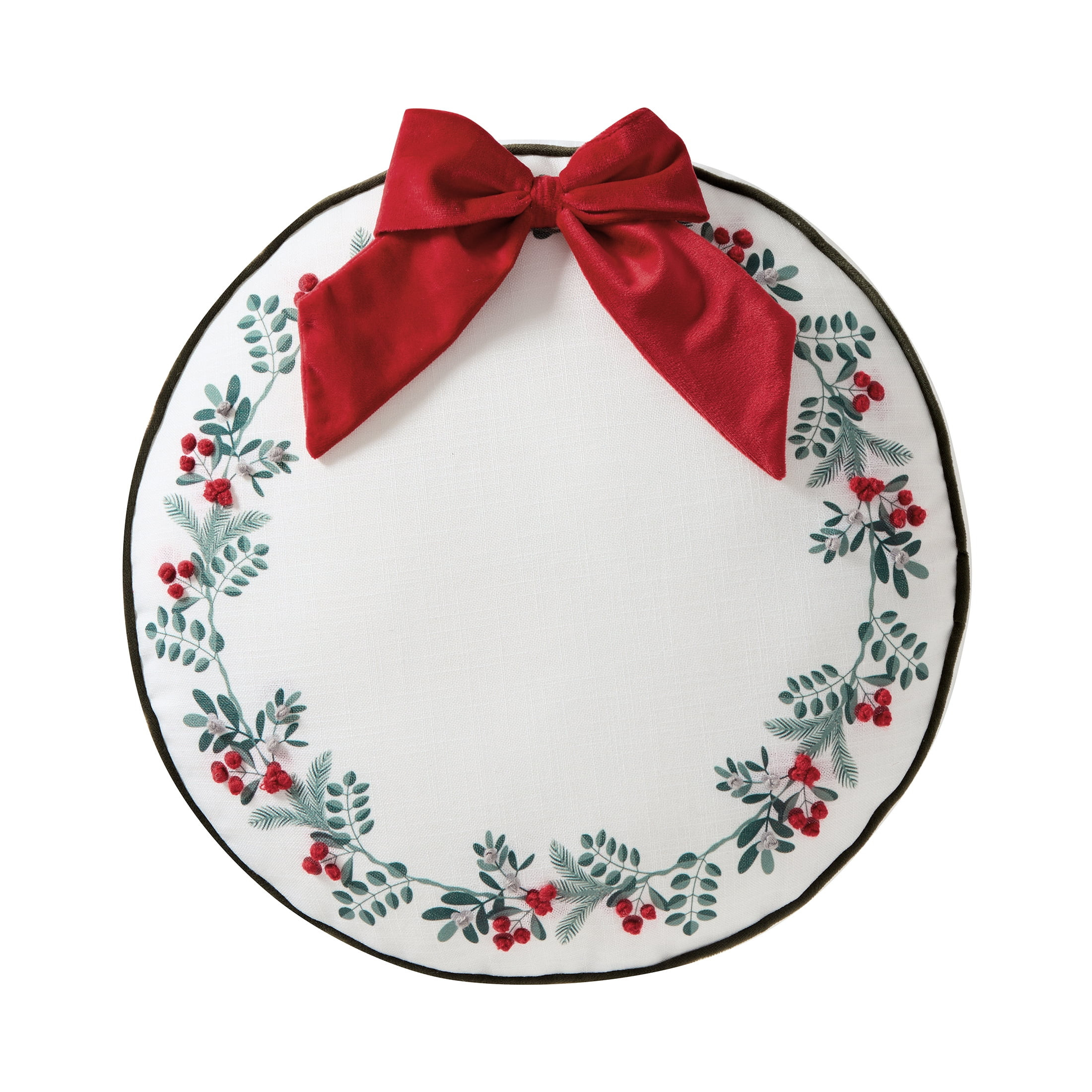 My Texas House 16" x 16" Bright White Christmas Wreath Round Decorative Pillow | Walmart (US)