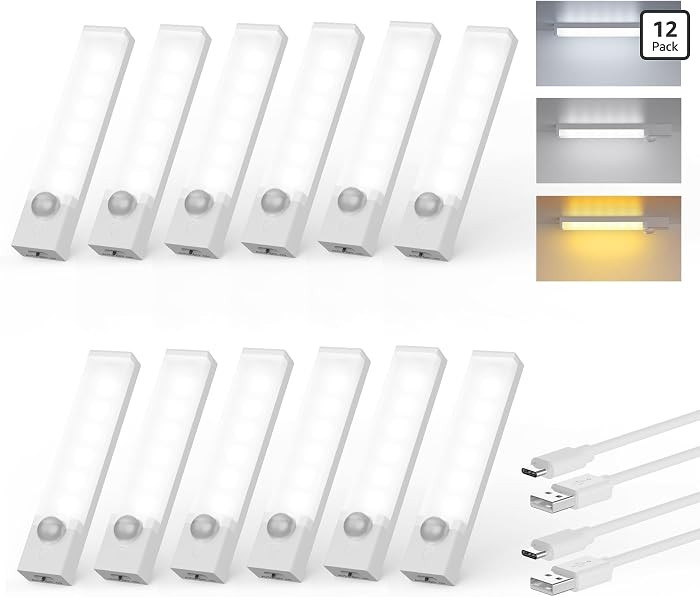 Under Cabinet Lighting 4 Inches Rechargeable Motion Sensor Light Indoor, 3 Color Dimmable Closet ... | Amazon (US)