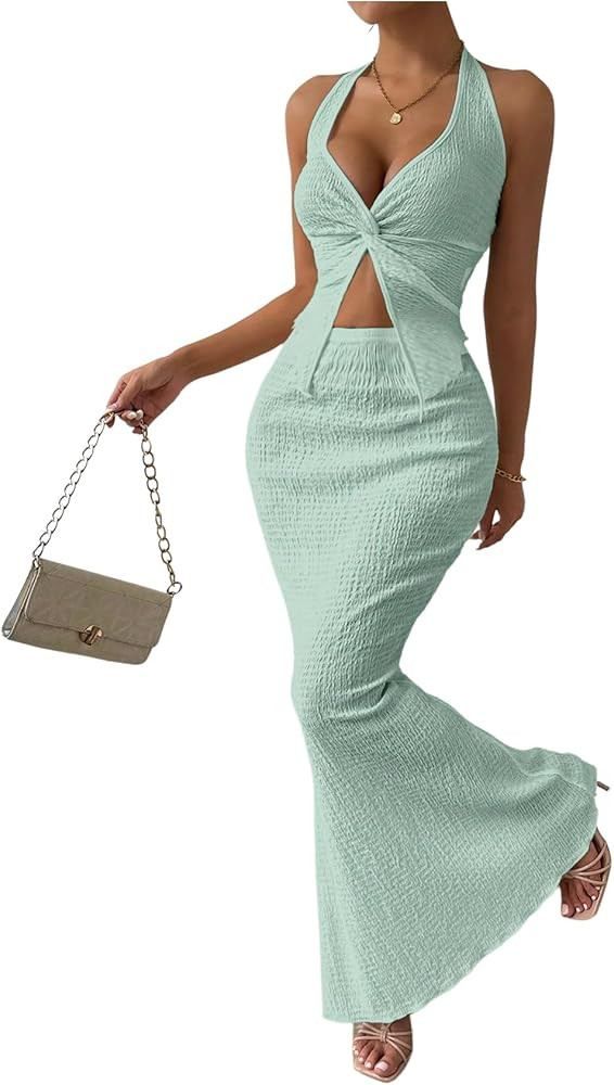 SOLY HUX Women's Two Piece Outfits Twist Front Halter Cami Tops and Skirt Summer Set | Amazon (US)