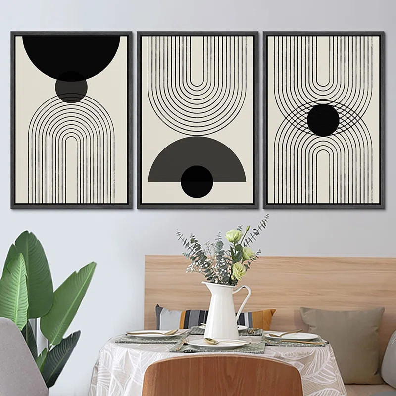 Mid Century Modern Abstract Wall Art Black Semi-Circle An Line Parabola Framed Art Framed On Canv... | Wayfair North America