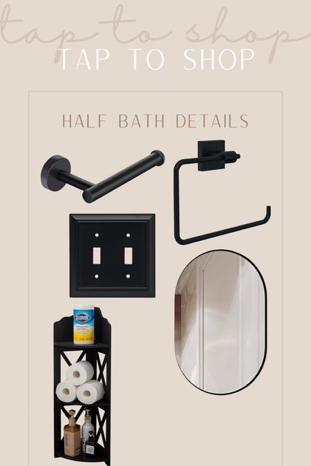 Half bath accessories // bathroom details // matte black bathroom accessories // bathroom shelf // bathroom mirror 

#LTKfindsunder50 #LTKhome #LTKsalealert