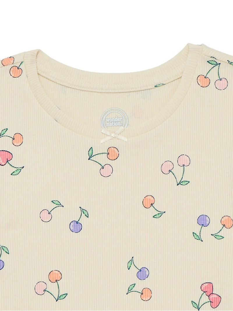 Wonder Nation Girls Printed Rib Tee with Short Sleeves, Sizes 4-10 | Walmart (US)