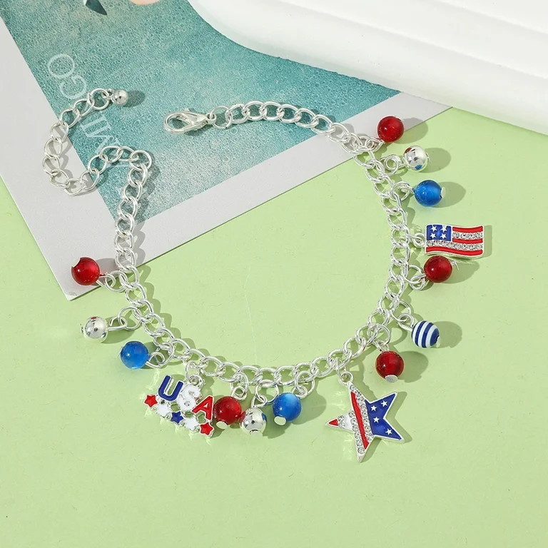 Kddylitq American Flag Bracelets for Women Girl, 4th of July Red、White and Blue Star pendant Br... | Walmart (US)