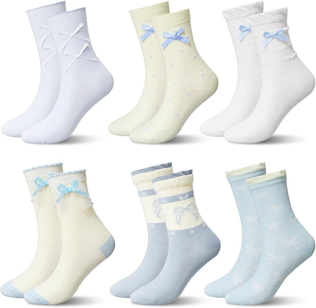 Glitopper 6 Coquette Bow Socks Women Cute Ruffle Ankle Mid Tube Flower Sock Lace Cottagecore Girl... | Amazon (US)