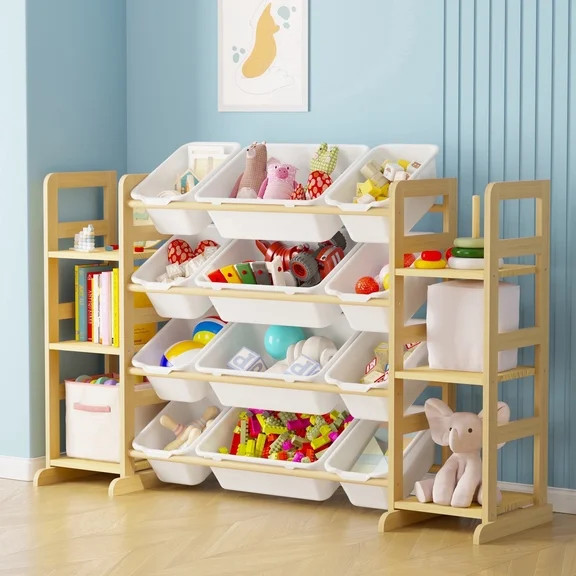 Mainstays Kids Toy Storage Cabinet with Three Rolling Bins, White Finish | Walmart (US)
