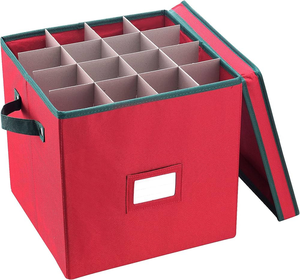 Elf Stor Christmas Box with Adjustable Dividers and Lid Ornaments Storage, Red | Amazon (US)