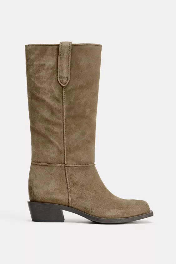 TOPSTITCHED SPLIT SUEDE BOOTS | Zara UK