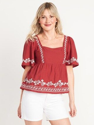 Flutter-Sleeve Smocked Matching Embroidery Swing Blouse for Women | Old Navy (US)