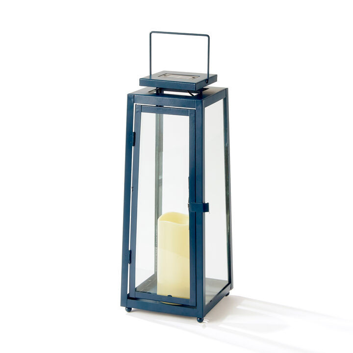 Nantucket Blue Large Solar Metal Lantern | Lights.com