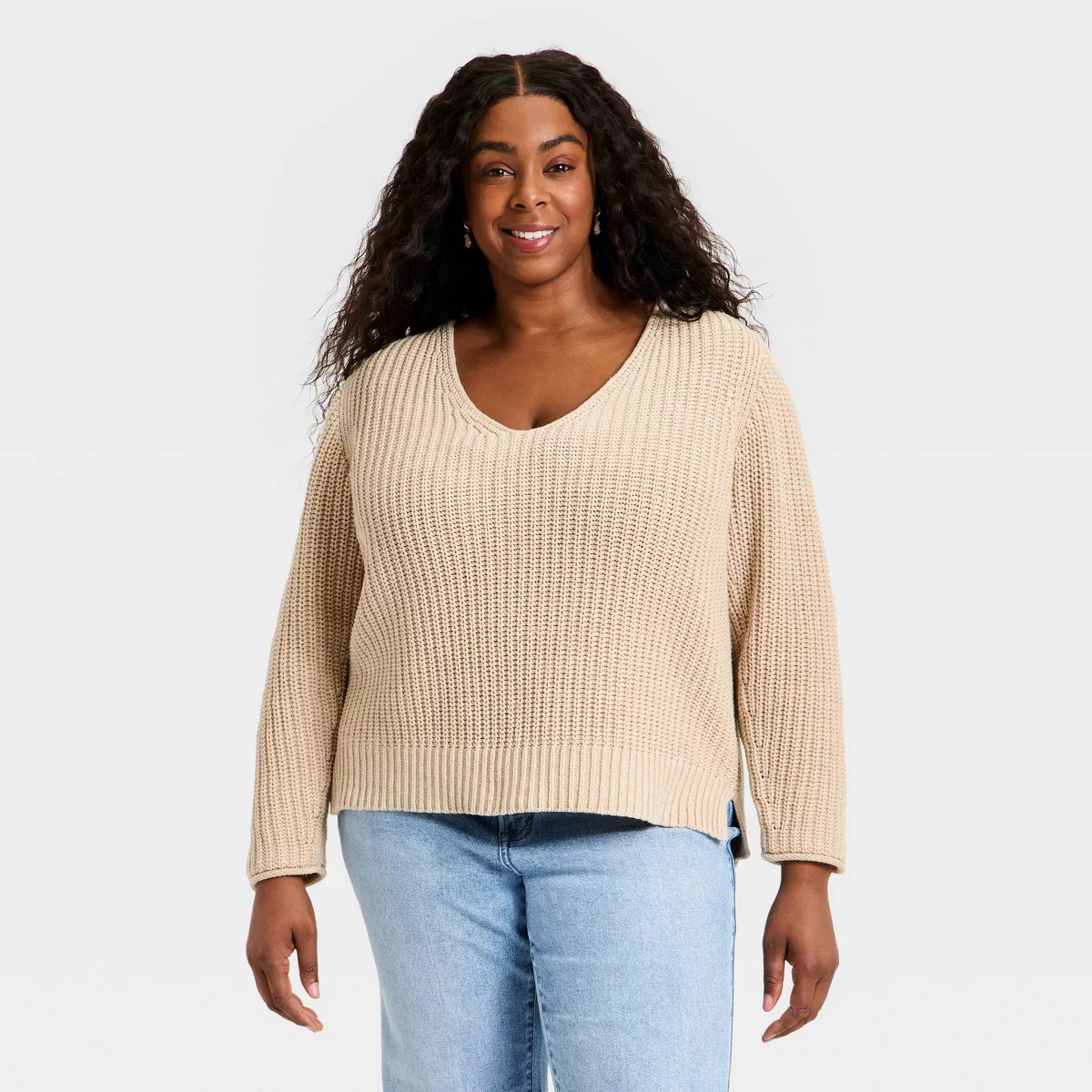 Women's Wide V-Neck Pullover Sweater - Universal Thread™ Oatmeal XXL | Target