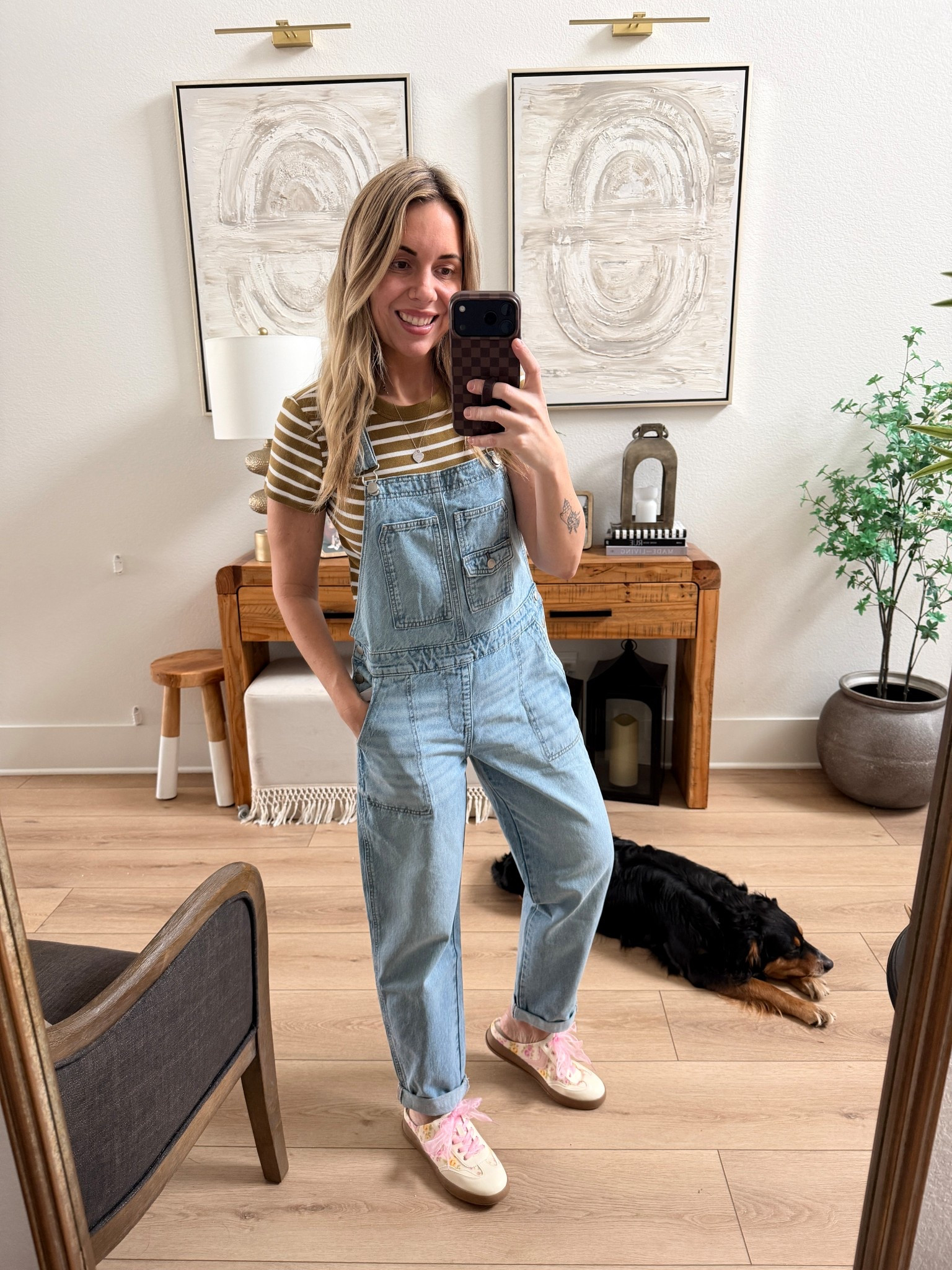 Overalls are my true size small but I did size up one to a medium in this tee. Shoes are my true size 8.

#LTKootd #LTKmomlife