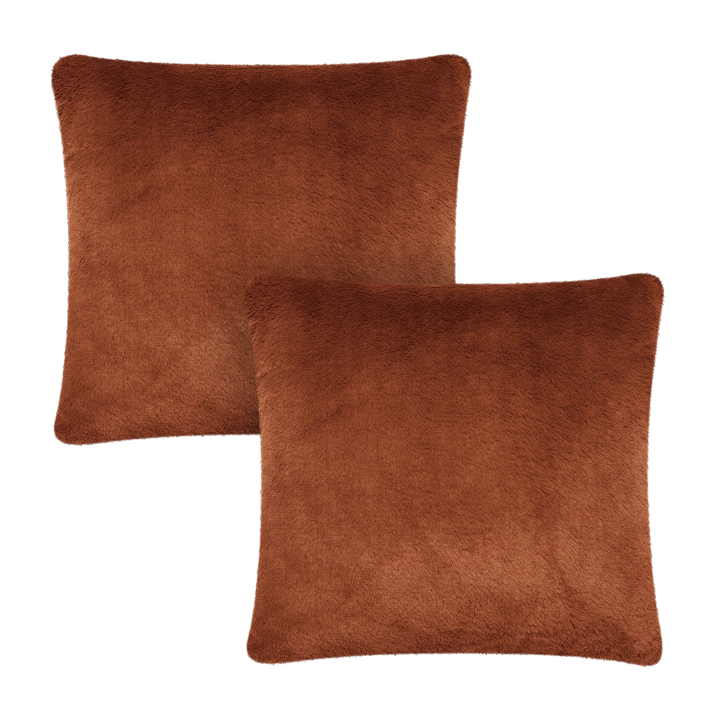Better Homes & Gardens Plush Faux Rabbit Fur Decorative Throw Pillow, 20" x 20",Brown, 2 Pack - W... | Walmart (US)