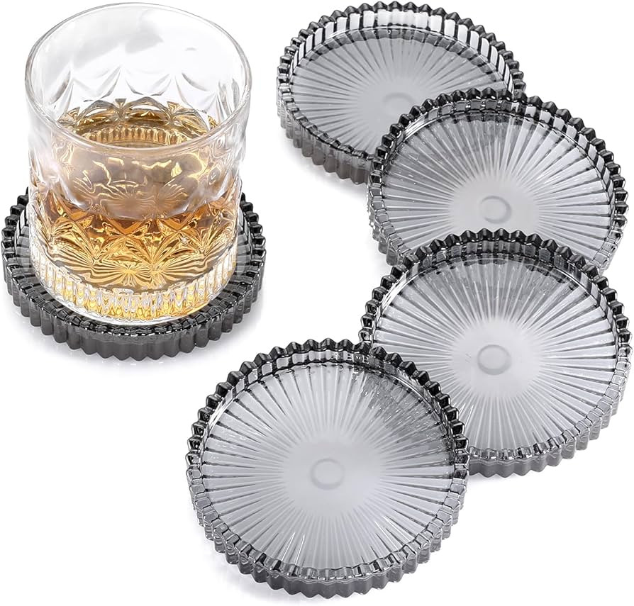 Modern Clear Coaster Set of 5- Glass Coasters for Drinks Crystal Coasters Round Cup Coasters Coff... | Amazon (US)