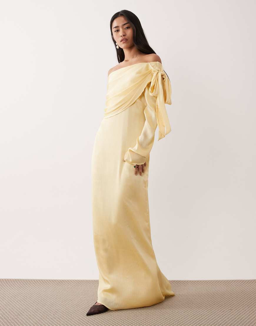 Pretty Lavish satin one shoulder bow maxi dress in lemon-Yellow | ASOS (Global)