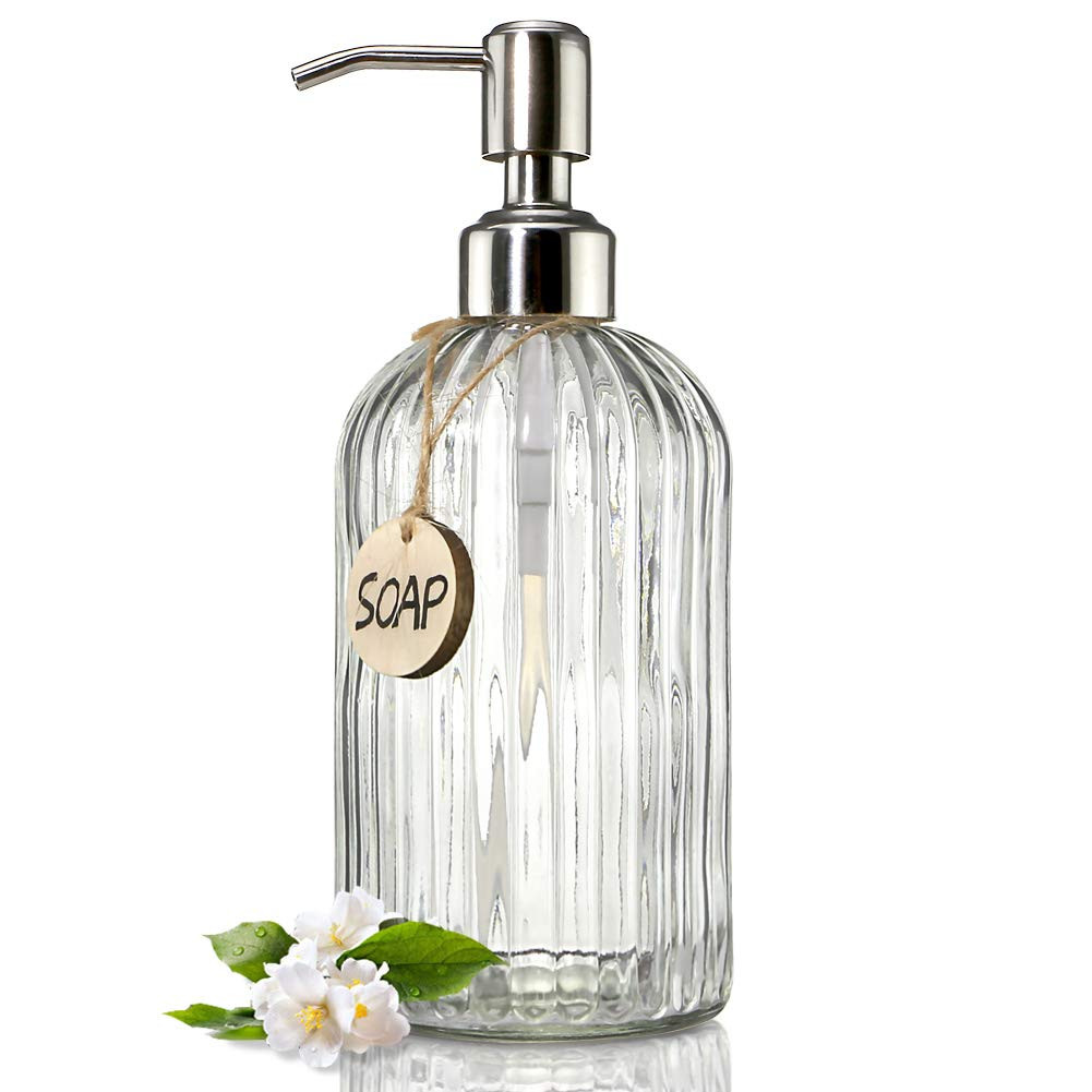 JASAI 18 Oz Clear Glass Soap Dispenser with Rust Proof Stainless Steel Pump, Refillable Liquid Ha... | Amazon (US)