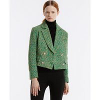 Tweed Cropped Blazer - Green / XS | Urban Revivo