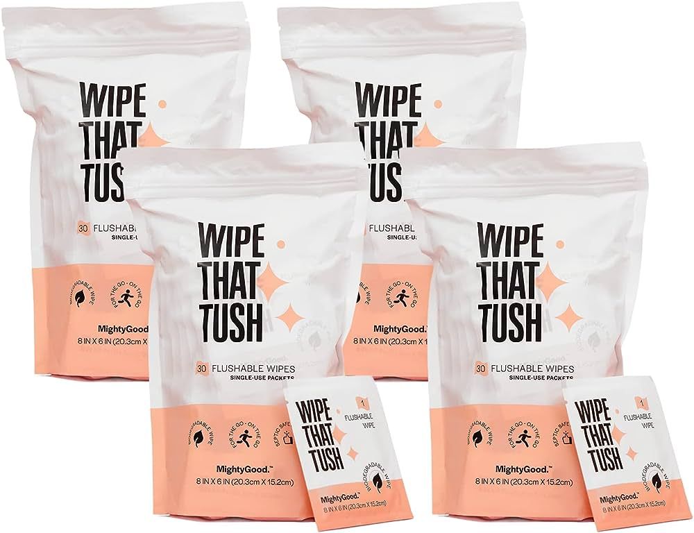 Wipe That Tush On-The-Go Flushable Wet Wipes - 4 Pack, 120 Wipes - Individually Wrapped Extra-Lar... | Amazon (US)
