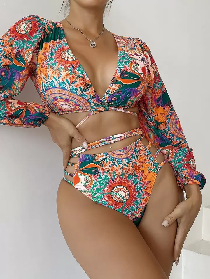 All Over Print Wrap Bikini Swimsuit | SHEIN