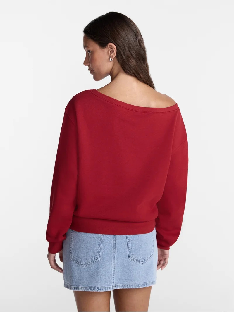 No Boundaries Off Shoulder Sweatshirt with Long Sleeves, Women\u2019s Sizes XXS-4X | Walmart (US)