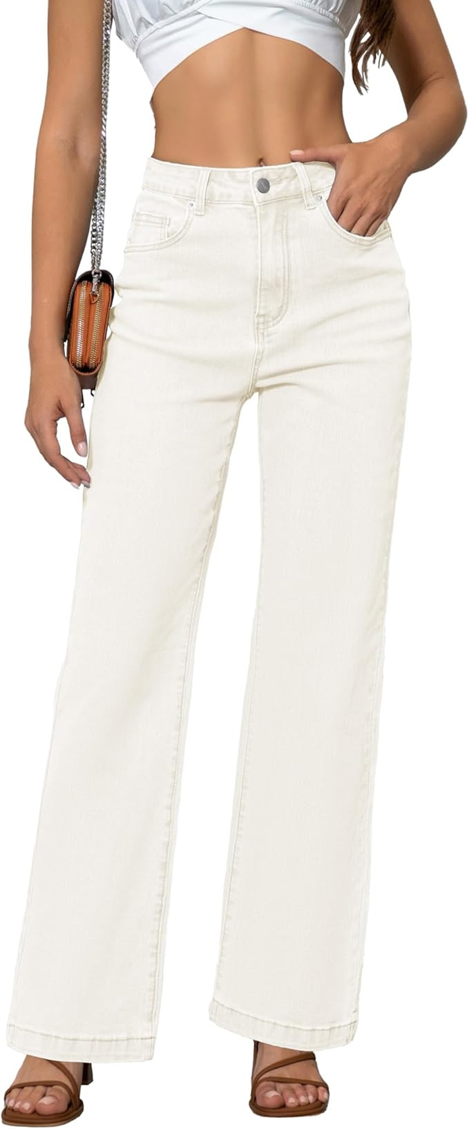 Womens Jeans Mid Waisted Straight Leg Loose Stretchy Lightweight Tummy Control Trendy Jeans for W... | Amazon (US)