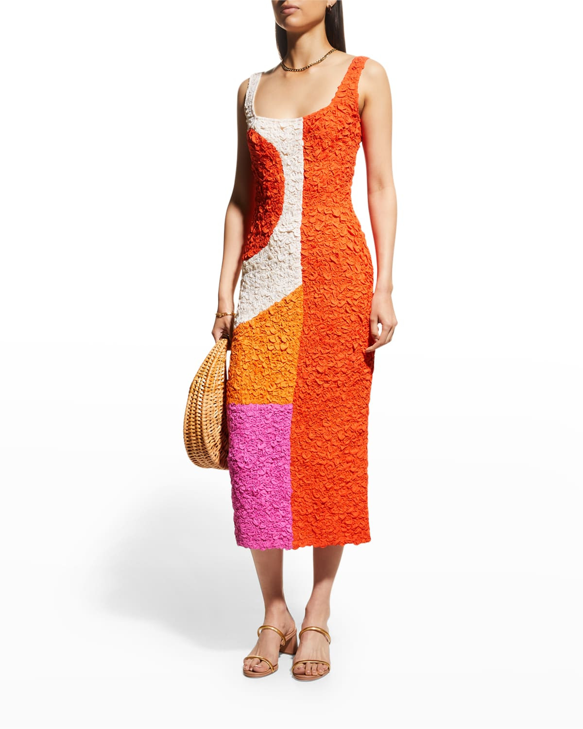 Sloan Textured Colorblock Midi Dress | Neiman Marcus