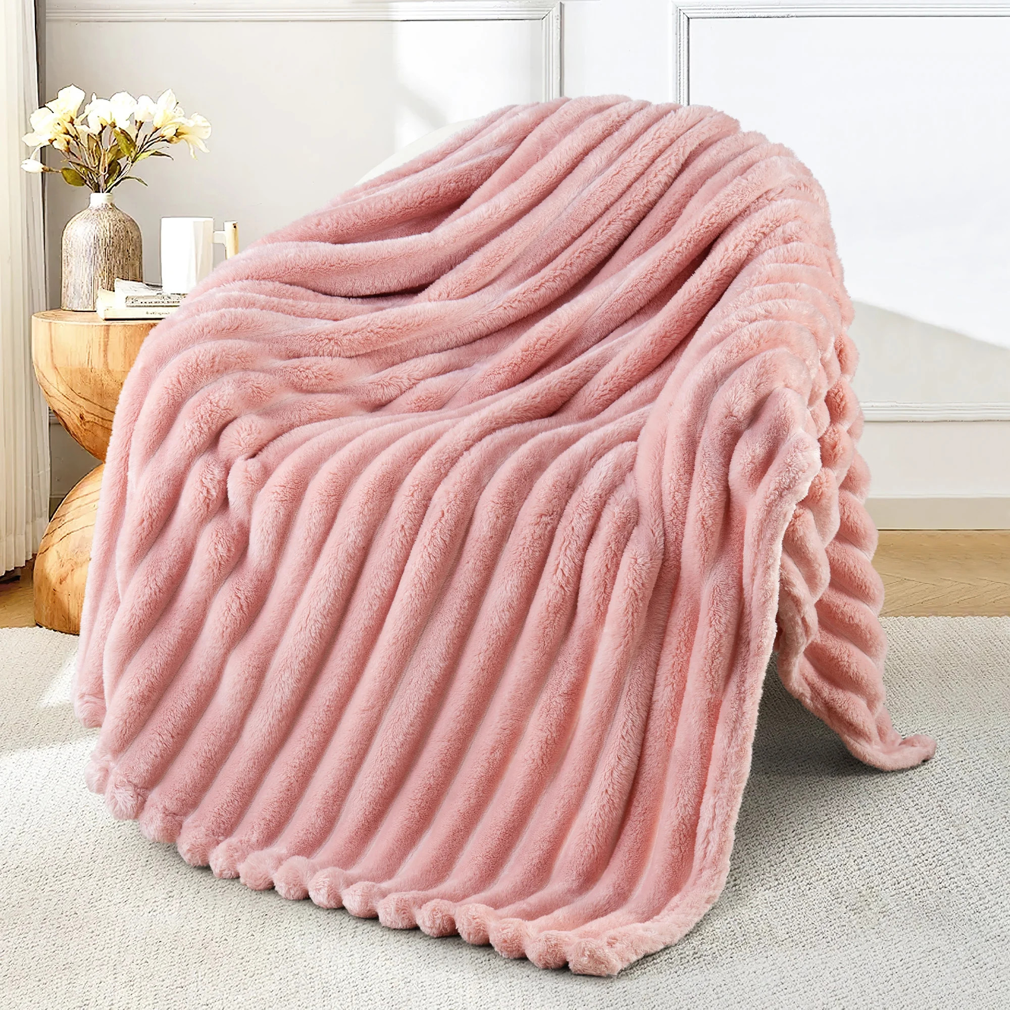 Exclusivo Mezcla Fleece Throw Blanket for Couch, Super Soft 3D Striped Jacquard Blanket, Lightwei... | Walmart (US)