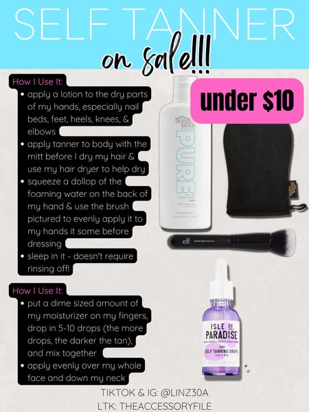 I always get asked about my self tanner and right now, the foaming water I use on my body is on sale under $10. I used to pay $27 a bottle! 😝 The mitt is also on sale.

I use shade dark in everything.

Self tanner, beauty products, beauty favorites, face tanner, isle of paradise, bondi sands 

#LTKstyletip #LTKunder50 #LTKbeauty