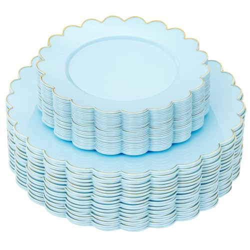LIYH 60pcs Baby Blue Plastic Plates with Gold Edge - Disposable Light Blue Plastic Plates Includes 30 Blue Dinner Plates 10.25" and 30 Blue Dessert Plates 7.5" Baby Shower Plates for Birthday Party | Amazon (US)