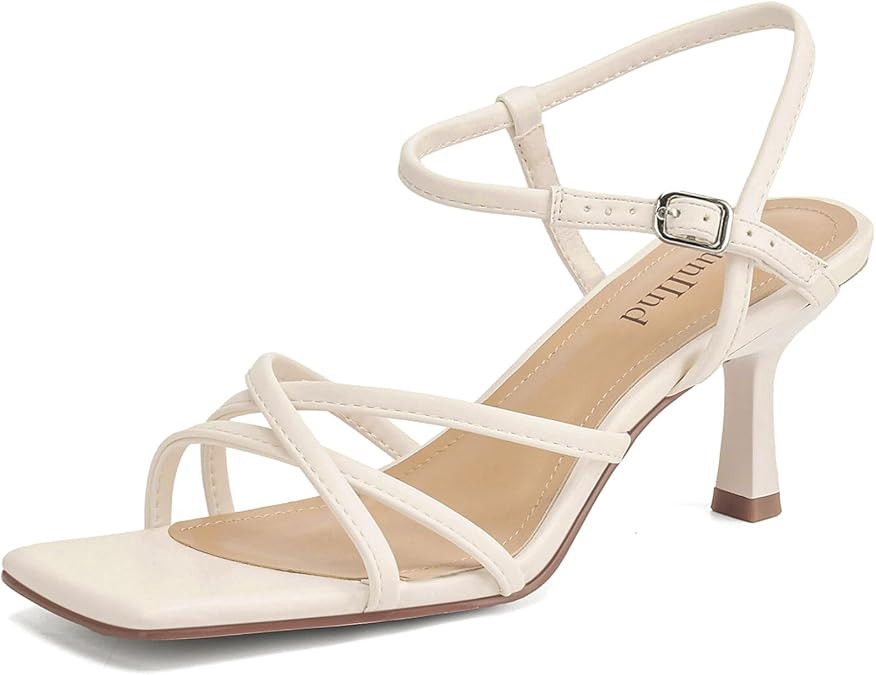AIUNIIND Kitten Heels for Women, Square Open Toe Heeled Sandals, Strappy Ankle Strap Shoes for Dr... | Amazon (US)