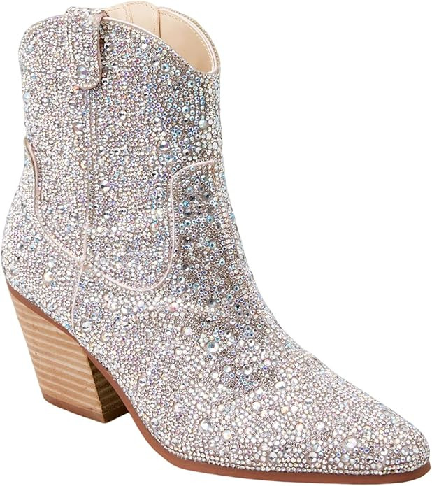 Atuelang Women's Rhinestone Cowboy Boots Sparkly Knee High Boots Fashion Pointed Toe Block Heel M... | Amazon (US)