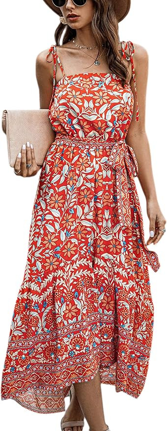 ECOWISH Women Dress Summer Spaghetti Strap Floral High Low Asymmetrical Irregular Hem Casual Long... | Amazon (US)