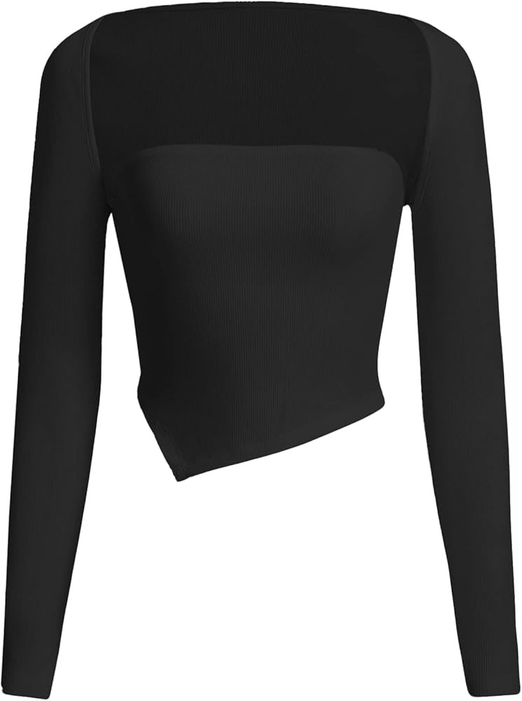 Verdusa Women's 2 Piece Sleeveless Crop Tube Top and Long Sleeve Shrug Open Front Crop Top | Amazon (US)