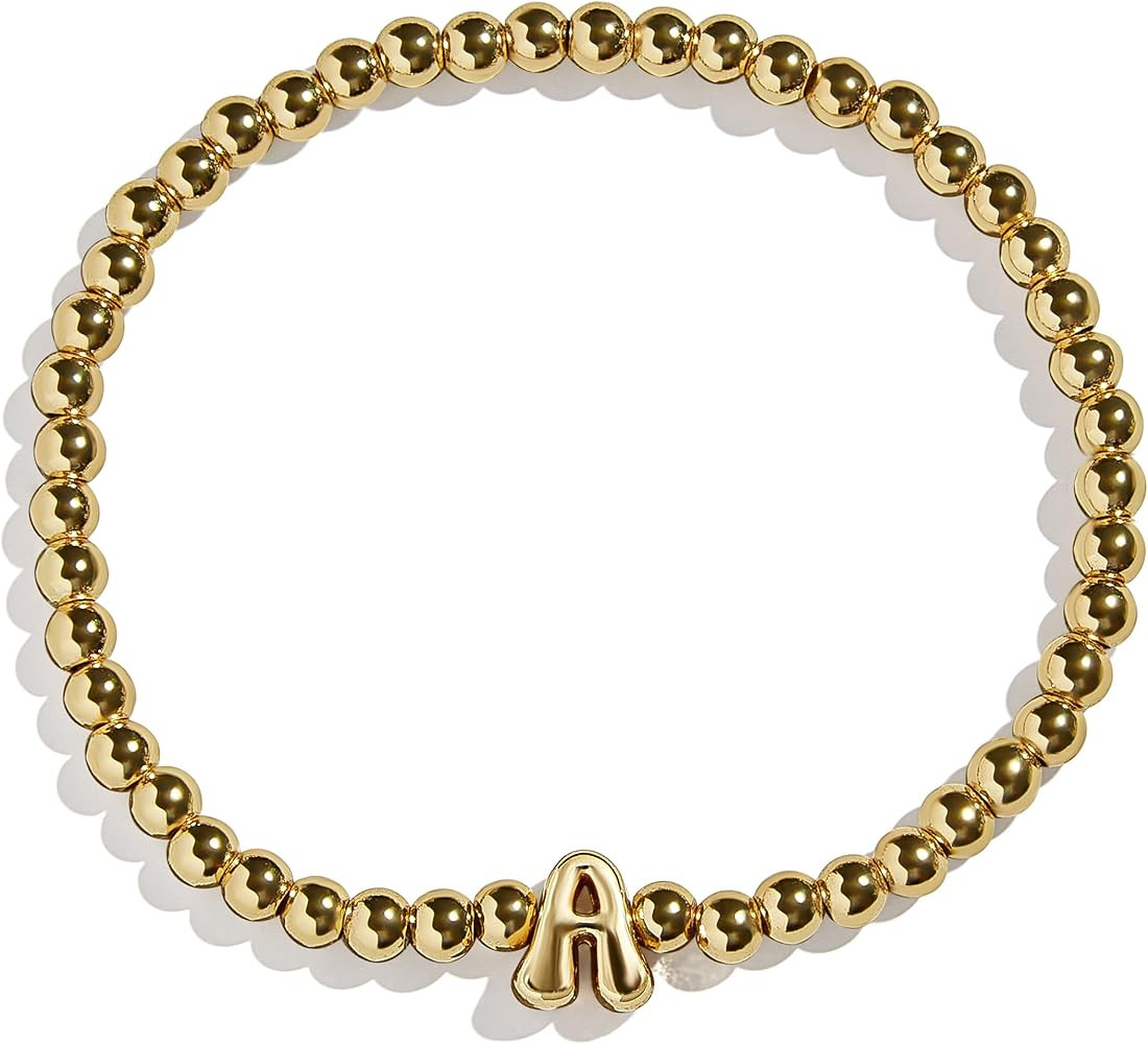 BaubleBar Initial Pisa Stretch Bracelet - Personalized Gold-Plated Bracelet for Women, Beaded Ini... | Amazon (US)