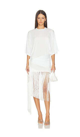 The Andamane MINI-ROBE T-SHIRT À FRANGES AZUL en White. Taille 38/XS. Also en 40/S. | Revolve Clothing (Global)
