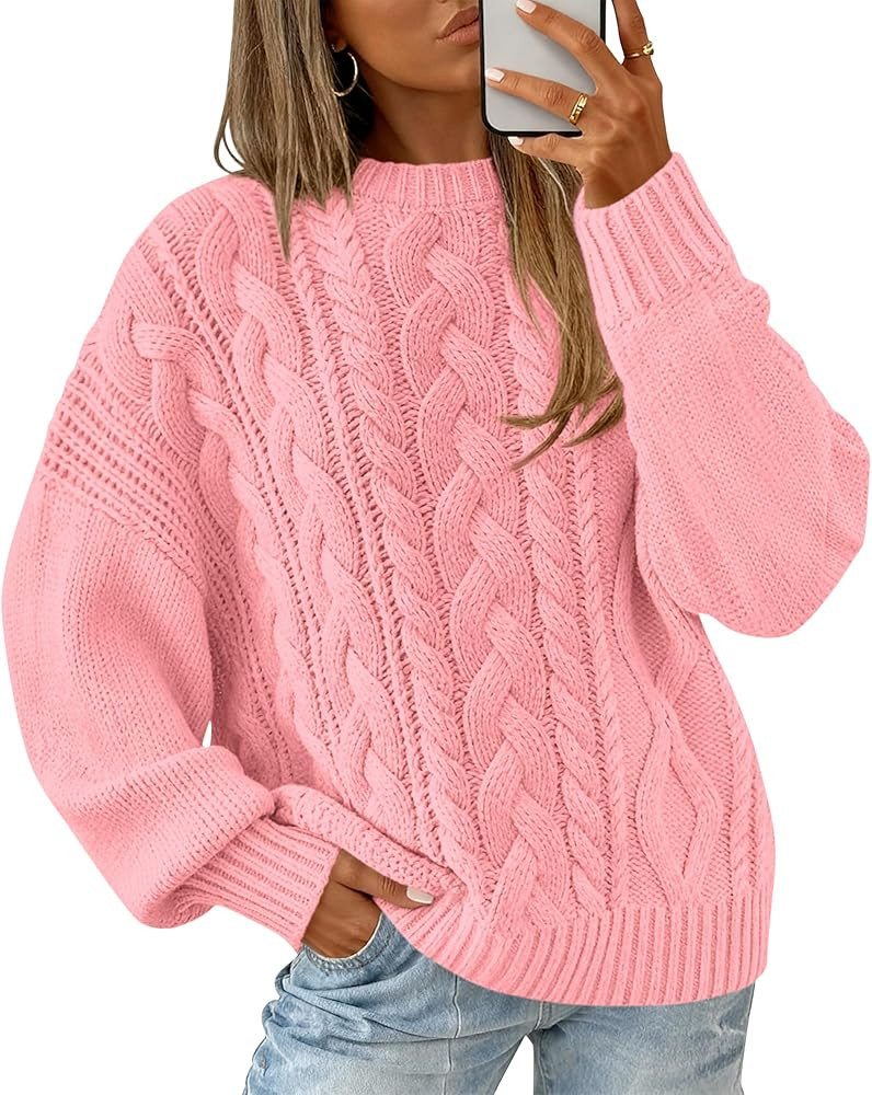 BTFBM Women's Oversized Sweaters 2025 Batwing Long Sleeve Cable Knit Crewneck Pullover Tops Fall ... | Amazon (US)