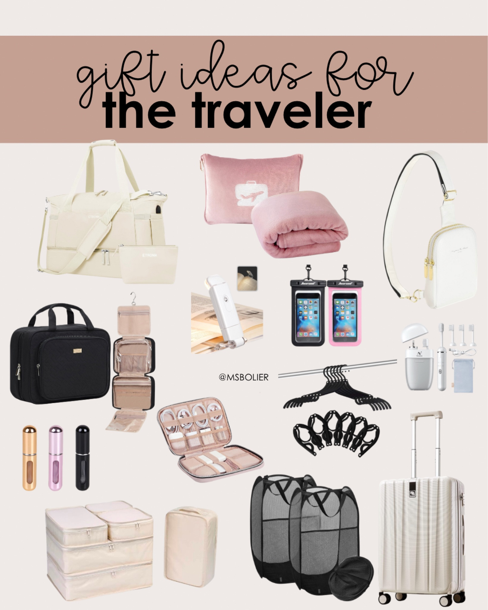 gift ideas for the traveler! Travel essentials! 

Duffel Bag, travel blanket, toiletries organizer, compact travel hangers, travel perfume bottles, pop up hampers, packing cubes, suitcase, waterproof phone lanyard pocket, compact toothbrush, reading light 

#LTKHoliday #LTKGiftGuide #LTKCyberWeek