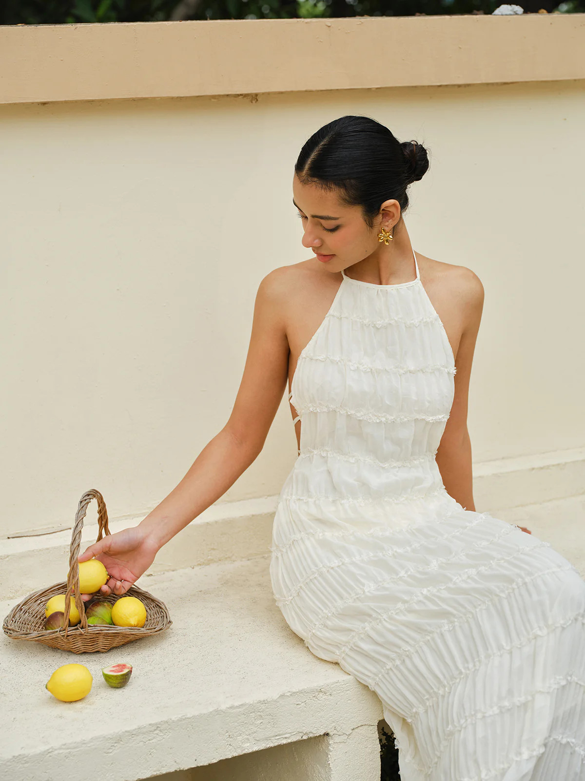 Halter Strappy Back Ruffled Dress | Commense