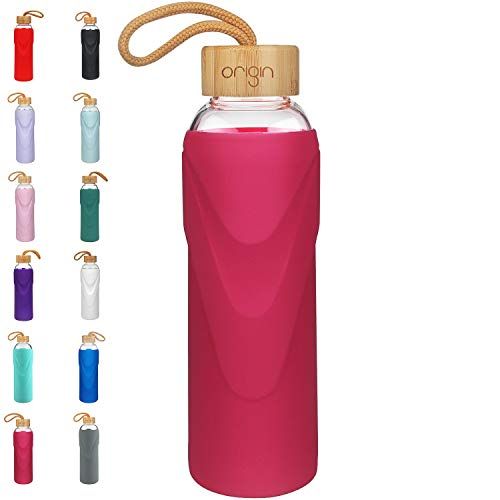 Origin Best BPA-Free Borosilicate Glass Water Bottle with Protective Silicone Sleeve and Bamboo Lid  | Amazon (US)