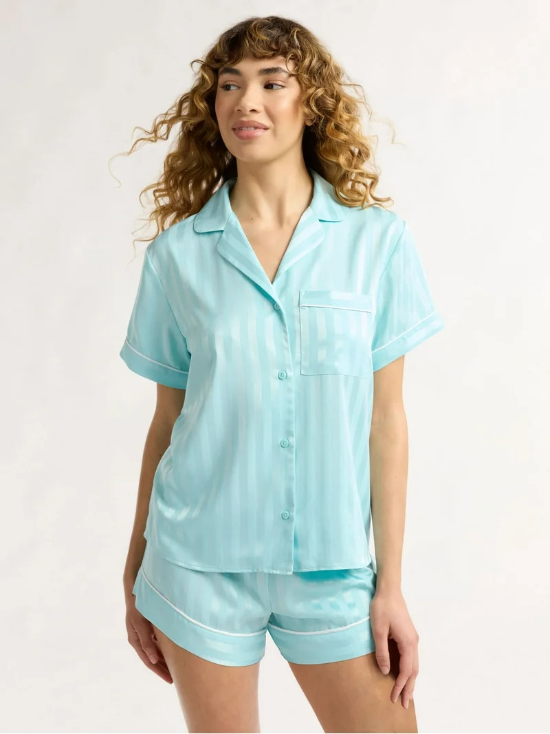 Joyspun Women’s and Women’s Plus Bridal Satin Shortie Pajama Set, Sizes XS to 3X | Walmart (US)