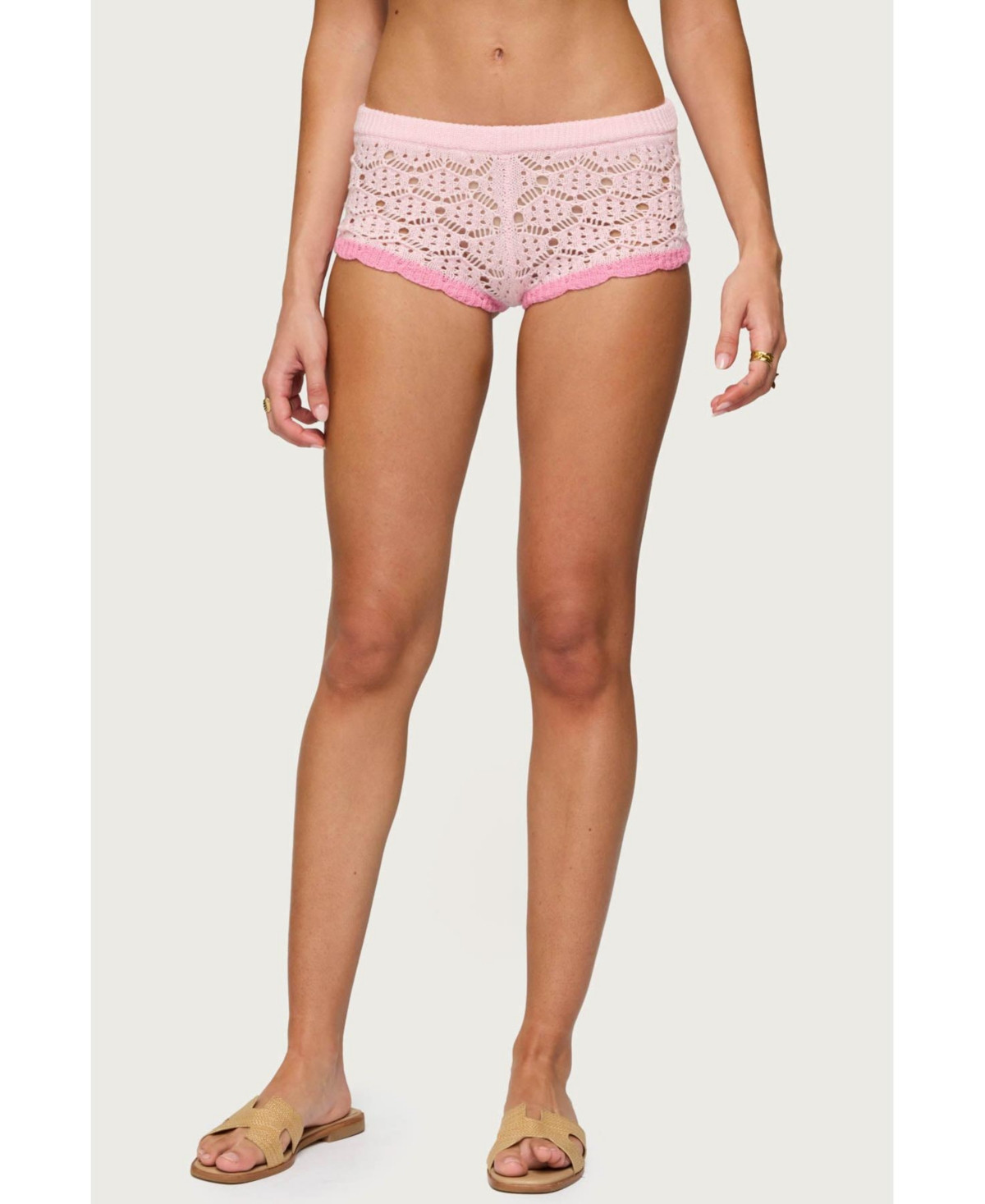 Edikted Women's Elisa Open Knit Shorts - Light-pink | Macy's