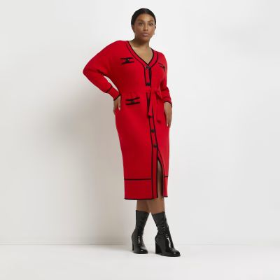 Plus red belted knitted cardigan | River Island (UK & IE)