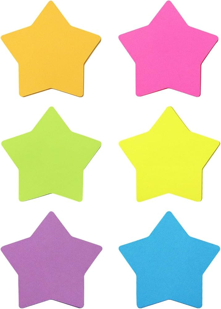 Star Shape Sticky Notes 6 Color Bright Colorful Sticky Pad 75 Sheets/Pad Self-Sticky Note Pads (6... | Amazon (US)