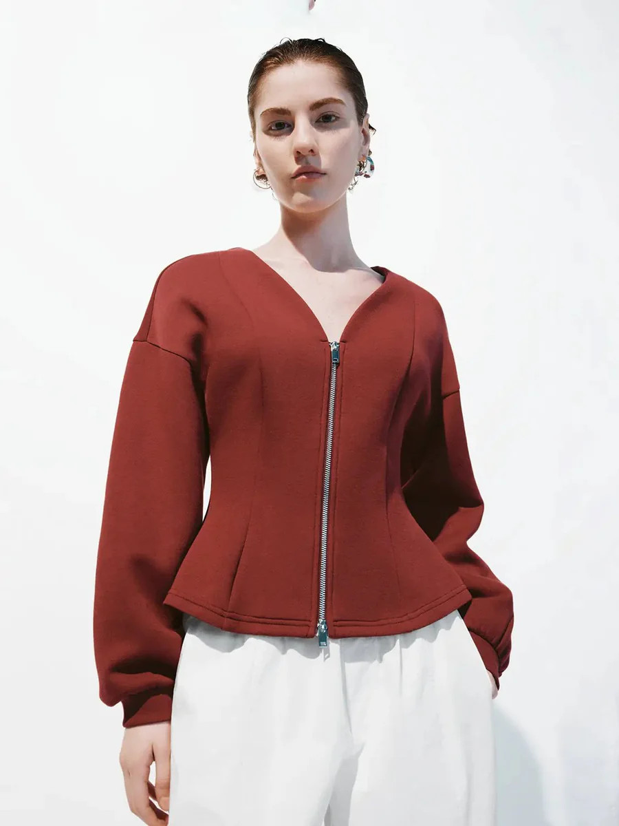 Zip Up Front Red Jackets | Urban Revivo