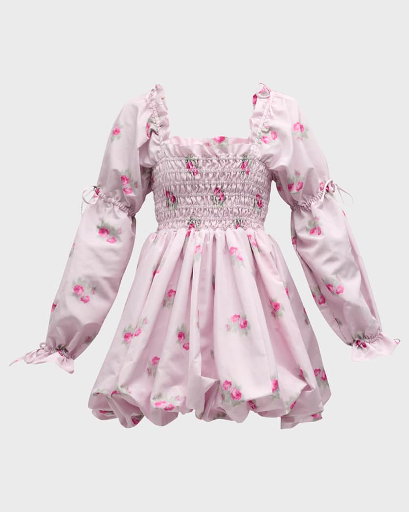 Janey Smocked Puff-Sleeve Bubble Mini Dress | Neiman Marcus
