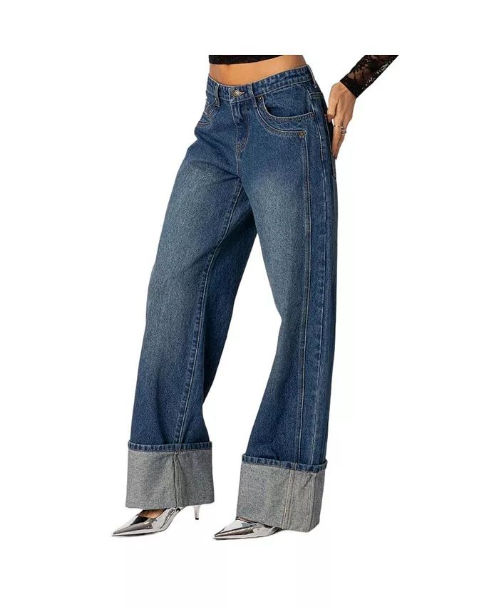 Edikted Women's Vesper Cuffed Low Rise Jeans - Macy's | Macy's