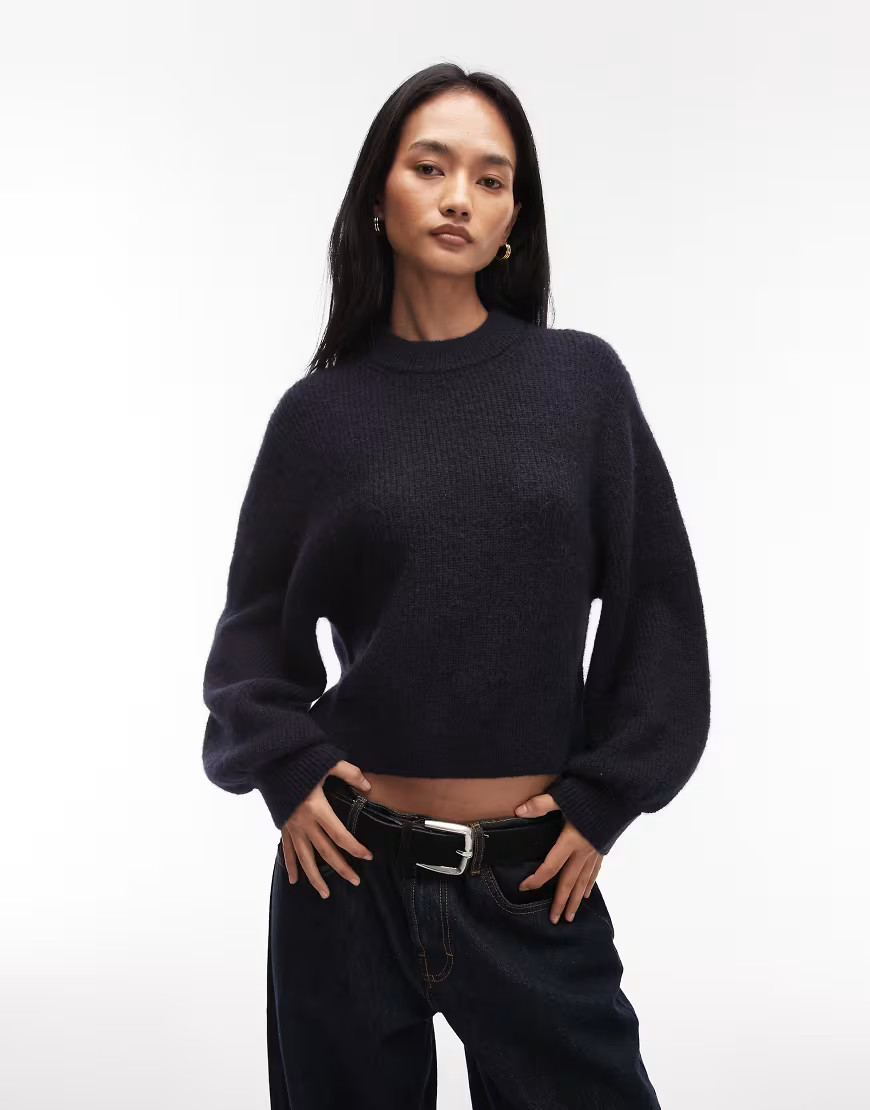 & Other Stories wool alpaca mix volume sleeve jumper in navy | ASOS (Global)