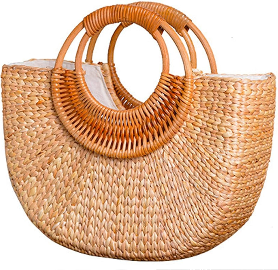 QZUnique Hand-woven Straw Bag Women Summer Beach Handbag Purse Retro Rattan Tote Clutch Travel Ba... | Amazon (US)