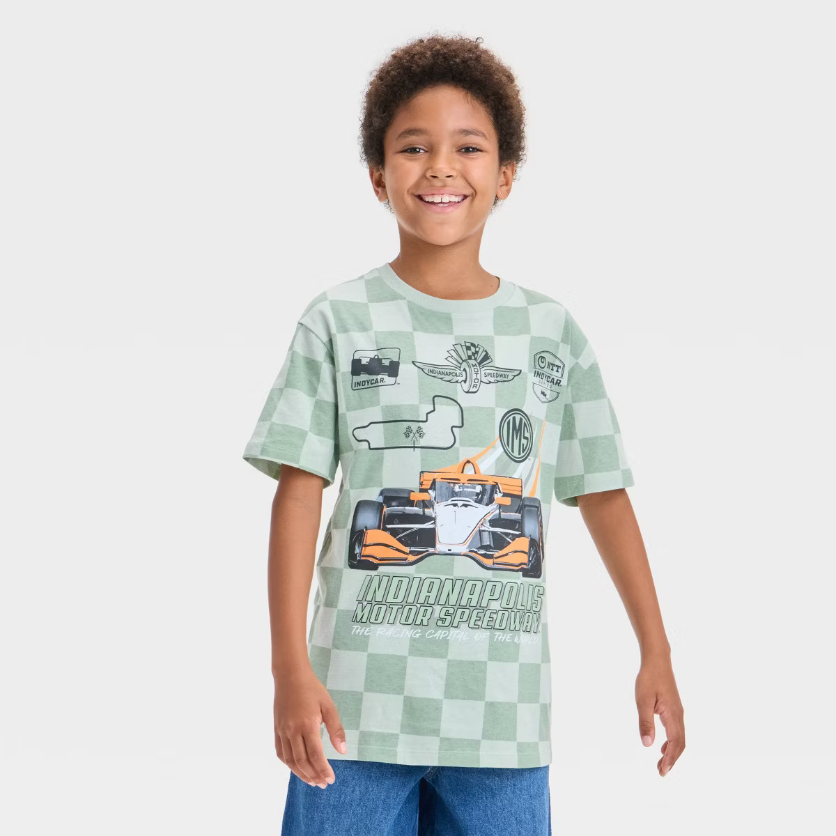 Boys' Indy 500 Checkered Short Sleeve Graphic T-Shirt - Green | Target