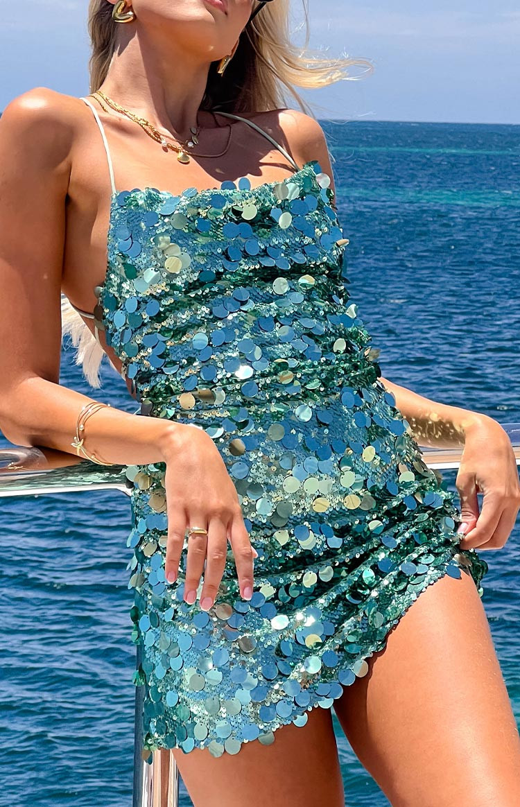 Come And Get It Aqua Sequin Party Mini Dress | Beginning Boutique | Beginning Boutique (US)